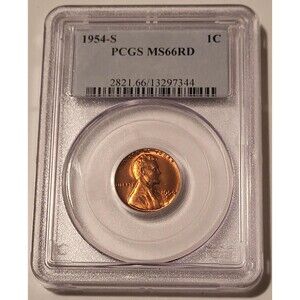 1954 S Lincoln Wheat Cent MS66 RED PCGS